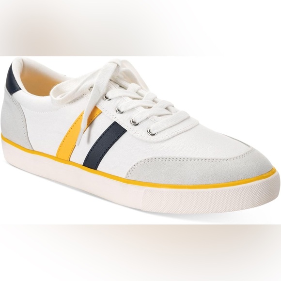 Clubroom M 7.5/ W 9 White Striped Cushioned Noah Round Toe Platform Sneakers - Picture 1 of 6
